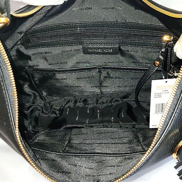 NWT MICHAEL KORS Classic Lydia Large Pebbled Leather Black Hobo Shoulder Bag - Picture 11 of 13